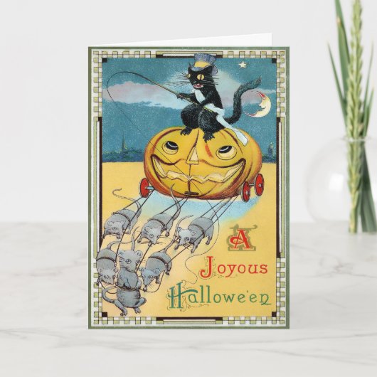 Citrouille vintage Chariot Carte Halloween (Devant)