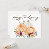 Citrouilles d'automne et fleurs boho carte de vœux (Devant/Arrière en situation)