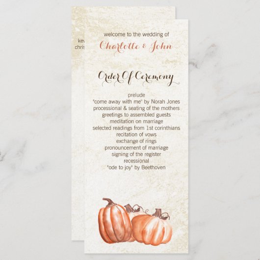 citrouilles de l'aquarelle programmes de mariage d (Devant / Derrière)