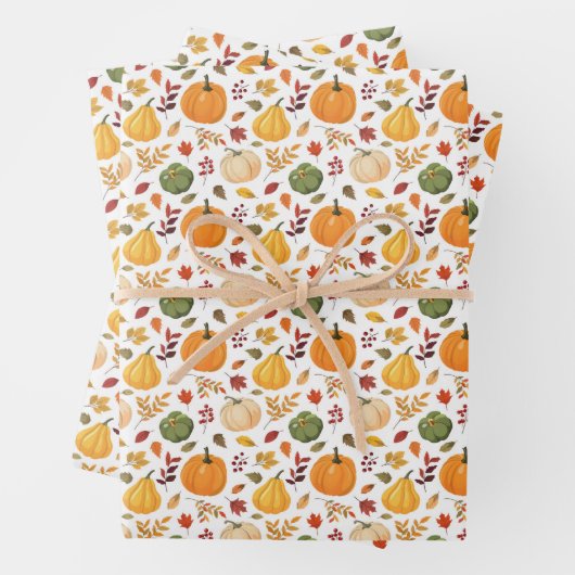 Citrouilles de récolte et Motif de feuilles d'auto (En situation)