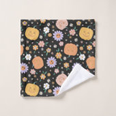 Citrouilles d'Halloween rétro et Motif de fleurs (Gant de toilette)