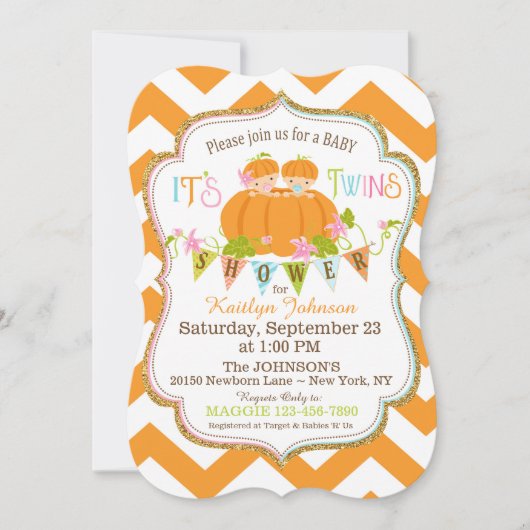 Citrouilles Twins Fall Baby Shower Invitations (Devant)