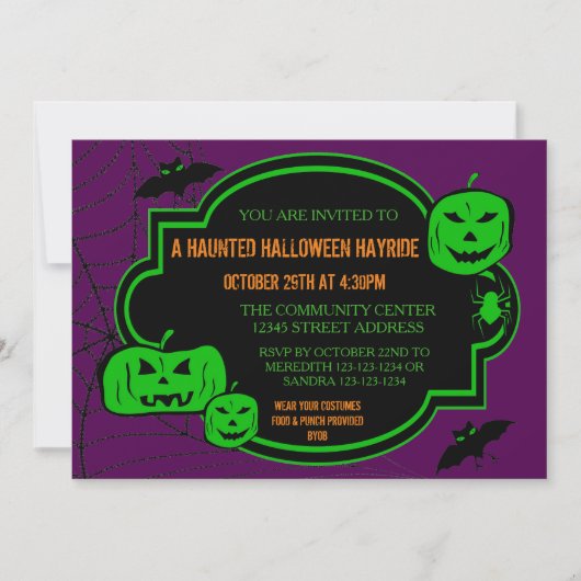 Citrouilles Vert/Pourpre Encadrées - Invitation Ha (Devant)