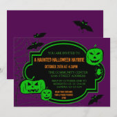 Citrouilles Vert/Pourpre Encadrées - Invitation Ha (Devant / Derrière)
