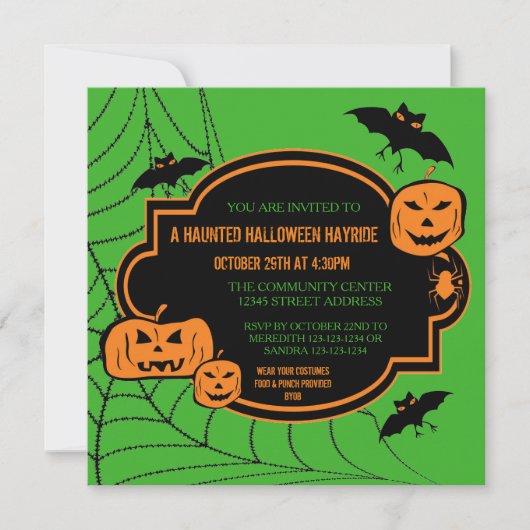 Citrouilles Vertes/Orange Cadres - Invitation Hall (Devant)