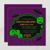 Citrouilles verts/violets encadrés - Invitation Ha (Devant / Derrière)