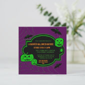 Citrouilles verts/violets encadrés - Invitation Ha (Debout devant)