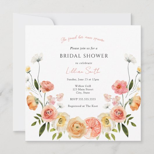 Citrus and Flowers Bridal Shower Invitation Kaart (Voorkant)