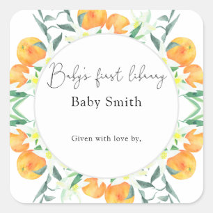 Citrus - Baby Shower boekplaat, boeken voor baby Vierkante Sticker
