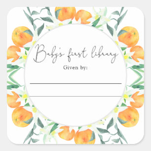 Citrus - Baby Shower boekplaat, boeken voor baby Vierkante Sticker