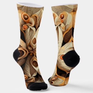 Citrus Beige Brown Ornamental Pset Decor Pattern Sokken