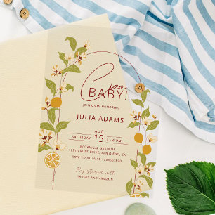 Citrus Blauw Geel Citroen Amalfi Kust Baby Shower Acryl Uitnodigingen