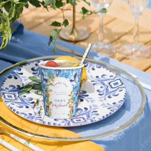 Citrus Blauw Geel Citroen Amalfi Kust Baby Shower Papieren Bekers