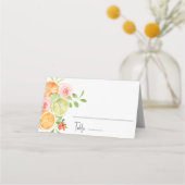 Citrus bloemenbruiloft plaats kaart (Voorkant)