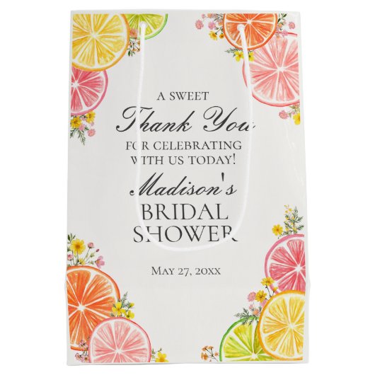 Citrus Bloemige Bruiloftsshower Favoren Hoofdgebeu Medium Cadeauzakje (Achterkant)