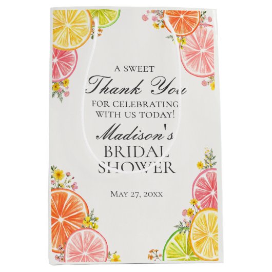 Citrus Bloemige Bruiloftsshower Favoritgeschenken Medium Cadeauzakje (Voorkant)
