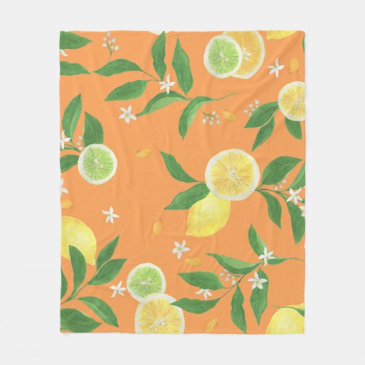 Citrus Bloom Waterverf Fabric Fleece Deken (Voorkant)