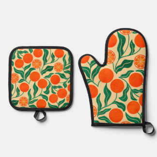 Citrus Botanical Oven Mitt & Pot Holder Ovenwant & Pannenlap Set