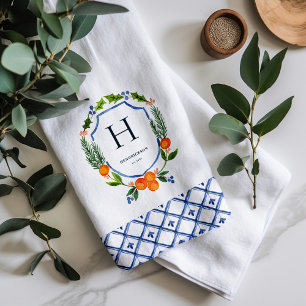Citrus Botanische Kerst Familie Naam Monogram Theedoek