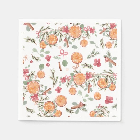  Citrus Botanische Kerst Sinaasappel Servet (Voorkant)