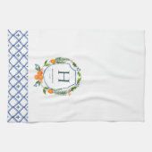 Citrus Botanische Kerstmis | Familienaam Monogram Theedoek (Horizontaal)