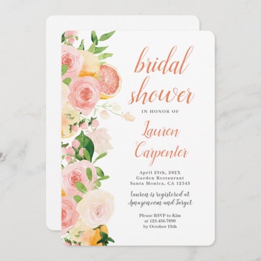 Citrus Bridal Shower-uitnodiging Kaart (Voorkant / Achterkant)
