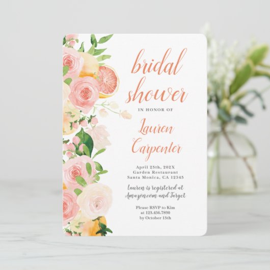 Citrus Bridal Shower-uitnodiging Kaart (Staand voorkant)