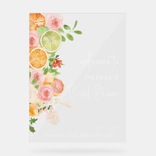 Citrus Bright Vrijgezellenfeest welkom acryl teken Acryl Bord (Voorkant)