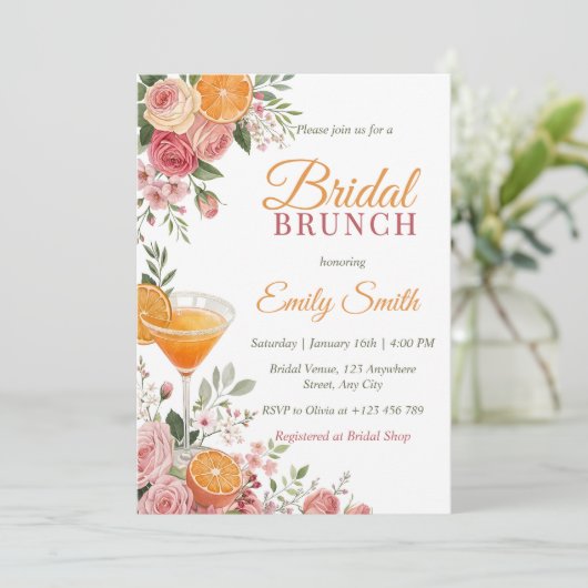 Citrus Bruids Brunch Uitnodiging Sjabloon, Citrus (Staand voorkant)