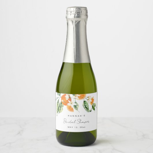 Citrus Bruiloft Mini Mousserende Wijn Label Sparkling Wijnetiket (Voorkant)