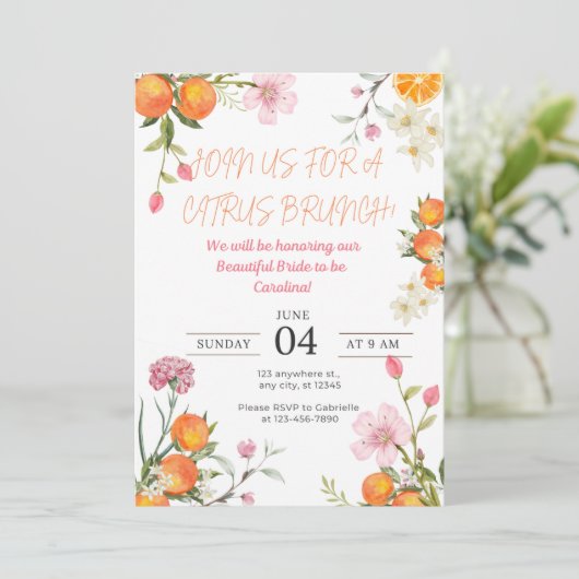 Citrus Bruiloftsontbijt Uitnodiging (Staand voorkant)