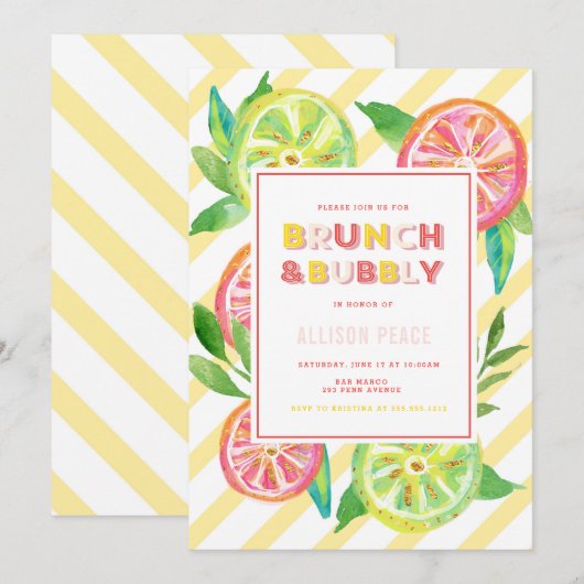 Citrus Brunch en Bubble Shower Invitation Kaart (Voorkant / Achterkant)
