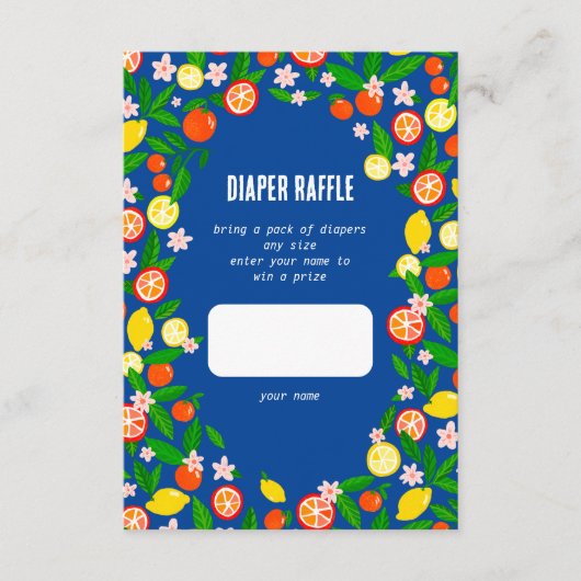 Citrus Celebration CUSTOM BABY SHOWER Luier Raffl Informatiekaartje (Voorkant)