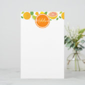 Citrus Characters Leaf Pattern Name Initiaal Briefpapier (Staand voorkant)