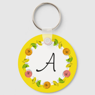 Citrus Circle Geel Monogram dubbelzijdig Sleutelhanger