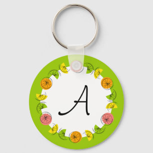 Citrus Circle Green Monogram dubbelzijdig Sleutelhanger
