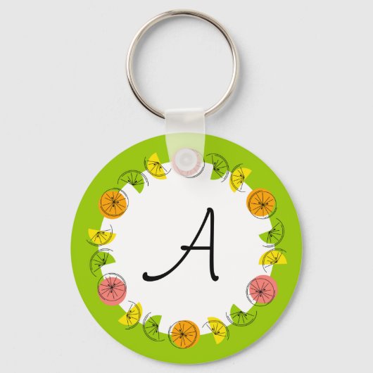 Citrus Circle Green Monogram dubbelzijdig Sleutelhanger (Achterkant)