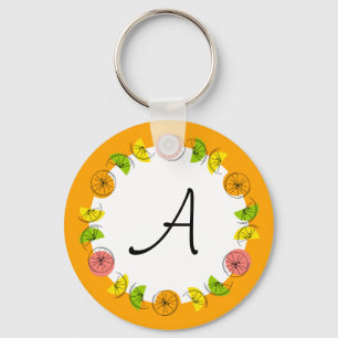 Citrus Circle Oranje Monogram dubbelzijdig Sleutelhanger