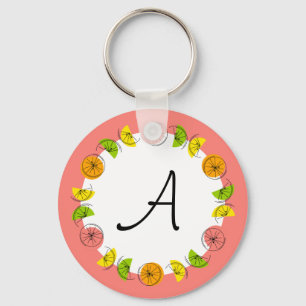Citrus Circle Roze Monogram dubbelzijdig Sleutelhanger