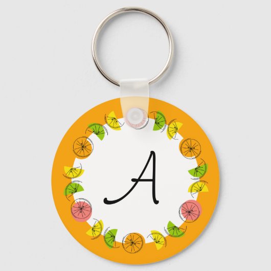 Citrus Circle Sinaasappel Monogram dubbelzijdig Sleutelhanger (Voorkant)