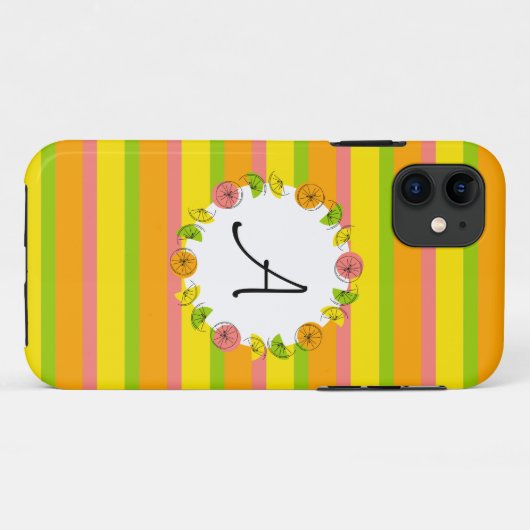 Citrus Circle Stripe Classic Monogram iPhone case (Achterkant (horizontaal))