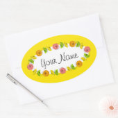 Citrus cirkel geel Naam sticker rond (Envelop)