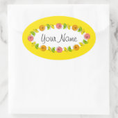 Citrus cirkel geel Naam sticker rond (Tas)