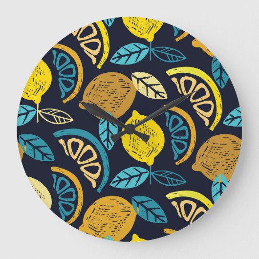 Citrus citroen doodle patroon achtergrond grote klok (Voorkant)