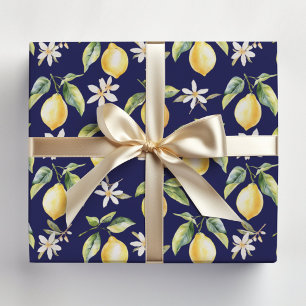 Citrus Citroen Fruit Bloemig Botanisch Patroon Inpakpapier Vel