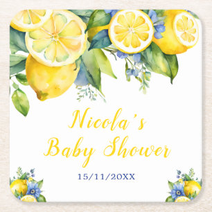 Citrus Citroen Mediterrane Baby Shower Vierkante Kartonnen Onderzetter