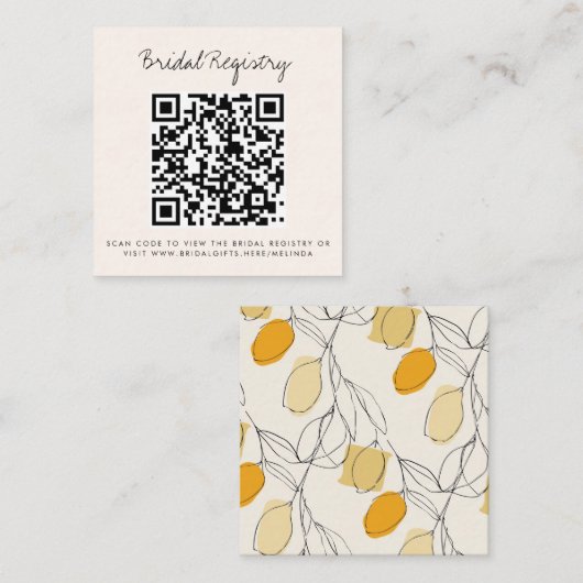 Citrus citroen QR Code Online Bruids Register Gift Informatiekaartje (Voorkant / Achterkant)