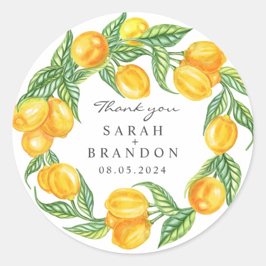 Citrus citroen zomer bruiloft ronde sticker (Voorkant)