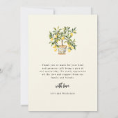Citrus citron Élégant mariage Carte de remerciemen (Dos)