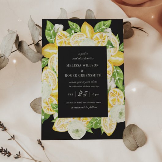 Citrus Citron Faire-part de mariage noire